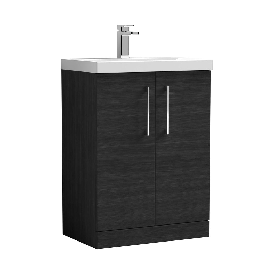 Nuie Arno 600mm Floor Standing 2 Door Vanity & Basin 3 Contemporary Charcoal Black MFC 850x610x395mm - JJ Building Materials