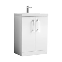 Nuie Arno 600mm Floor Standing 2 Door Vanity & Basin 3 Contemporary Gloss White MFC 850x610x395mm - JJ Building Materials