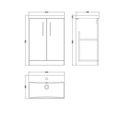 Nuie Arno 600mm Floor Standing 2 Door Vanity & Basin 3 Contemporary Satin Green MFC 850x610x395mm - JJ Building Materials