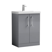 Nuie Arno 600mm Floor Standing 2 Door Vanity & Basin 3 Contemporary Satin Grey MFC 850x610x395mm - JJ Building Materials