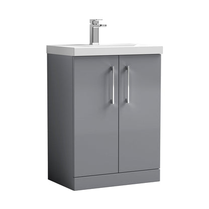 Nuie Arno 600mm Floor Standing 2 Door Vanity & Basin 3 Contemporary Satin Grey MFC 850x610x395mm - JJ Building Materials