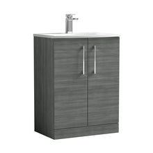 Nuie Arno 600mm Floor Standing 2 Door Vanity & Basin 4 Contemporary Anthracite Woodgrain MFC 830x610x440mm - JJ Building Materials