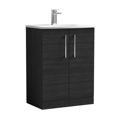 Nuie Arno 600mm Floor Standing 2 Door Vanity & Basin 4 Contemporary Charcoal Black MFC 830x610x440mm - JJ Building Materials