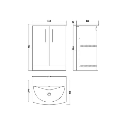 Nuie Arno 600mm Floor Standing 2 Door Vanity & Basin 4 Contemporary Satin Green MFC 830x610x440mm - JJ Building Materials