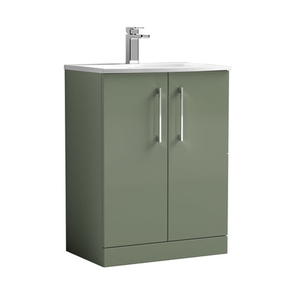 Nuie Arno 600mm Floor Standing 2 Door Vanity & Basin 4 Contemporary Satin Green MFC 830x610x440mm - JJ Building Materials