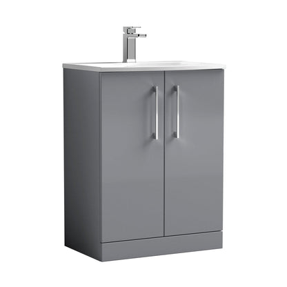 Nuie Arno 600mm Floor Standing 2 Door Vanity & Basin 4 Contemporary Satin Grey MFC 830x610x440mm - JJ Building Materials
