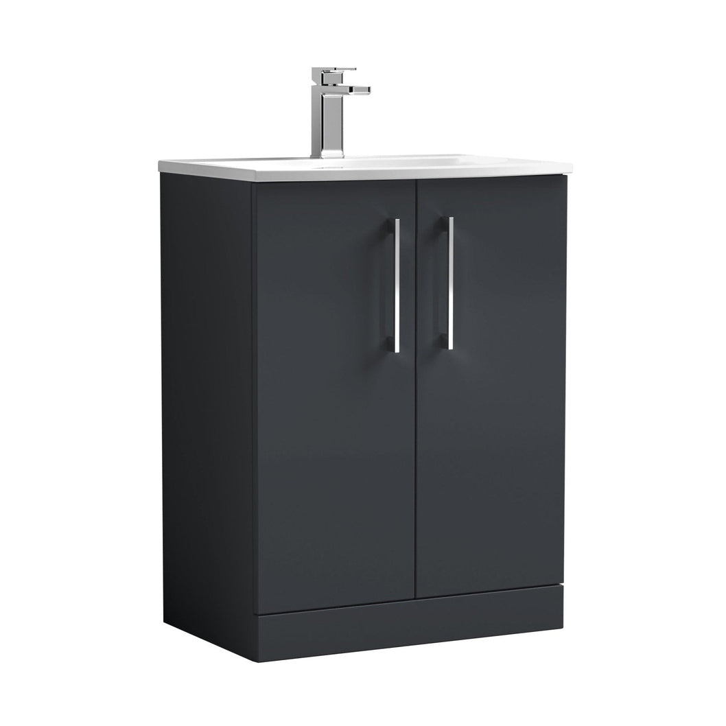 Nuie Arno 600mm Floor Standing 2 Door Vanity & Basin 4 Contemporary Soft Black MFC 830x610x440mm - JJ Building Materials