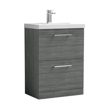 Nuie Arno 600mm Floor Standing 2 Drawer Vanity & Basin 1 Contemporary Anthracite Woodgrain MFC 840x610x390mm - JJ Building Materials