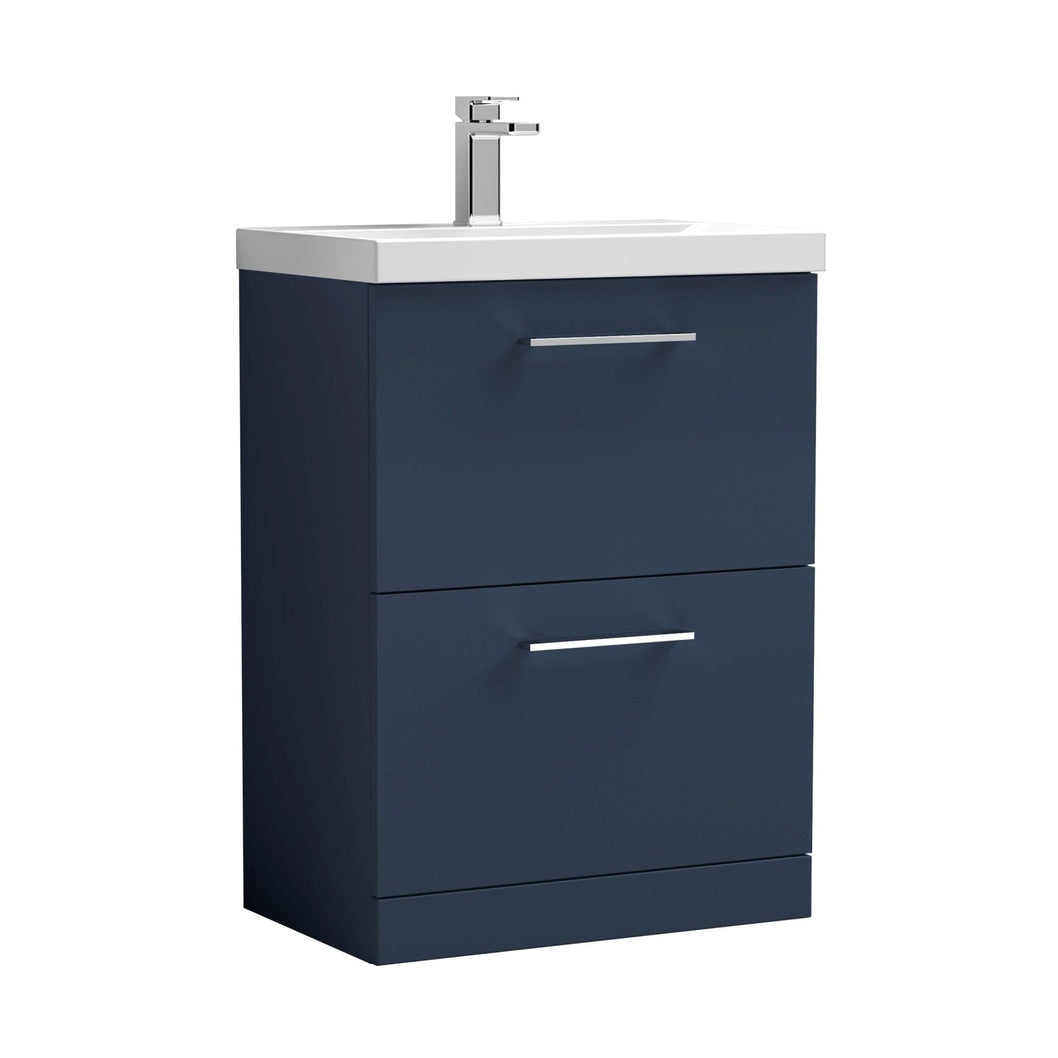 Nuie Arno 600mm Floor Standing 2-drawer Vanity & Basin 1 Contemporary Midnight Blue MFC 840x610x390mm - JJ Building Materials