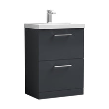 Nuie Arno 600mm Floor Standing 2 Drawer Vanity & Basin 1 Contemporary Soft Black MFC 840x610x390mm - JJ Building Materials