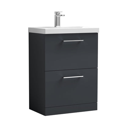 Nuie Arno 600mm Floor Standing 2 Drawer Vanity & Basin 1 Contemporary Soft Black MFC 840x610x390mm - JJ Building Materials