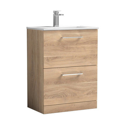 Nuie Arno 600mm Floor Standing 2-drawer Vanity & Basin 2 Contemporary Bleached Oak MFC 818x600x390mm - JJ Building Materials