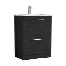 Nuie Arno 600mm Floor Standing 2 Drawer Vanity & Basin 2 Contemporary Charcoal Black MFC 818x600x390mm - JJ Building Materials