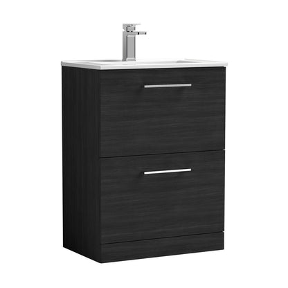 Nuie Arno 600mm Floor Standing 2 Drawer Vanity & Basin 2 Contemporary Charcoal Black MFC 818x600x390mm - JJ Building Materials