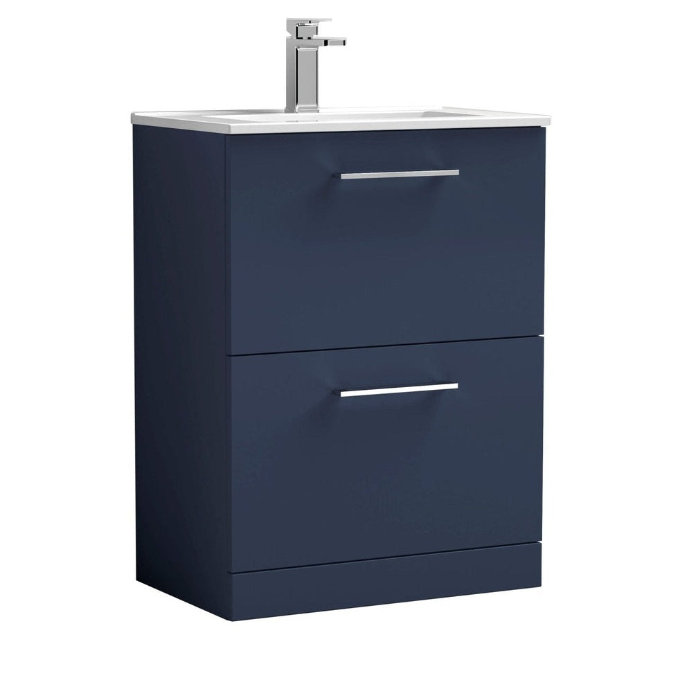 Nuie Arno 600mm Floor Standing 2-drawer Vanity & Basin 2 Contemporary Midnight Blue MFC 818x600x390mm - JJ Building Materials