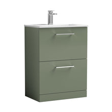 Nuie Arno 600mm Floor Standing 2 Drawer Vanity & Basin 2 Contemporary Satin Green MFC 818x600x390mm - JJ Building Materials
