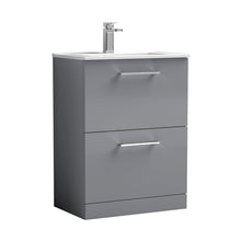 Nuie Arno 600mm Floor Standing 2 Drawer Vanity & Basin 2 Contemporary Satin Grey MFC 818x600x390mm - JJ Building Materials