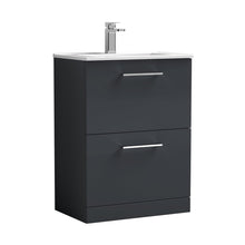 Nuie Arno 600mm Floor Standing 2 Drawer Vanity & Basin 2 Contemporary Soft Black MFC 818x600x390mm - JJ Building Materials