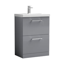 Nuie Arno 600mm Floor Standing 2 Drawer Vanity & Basin 3 Contemporary Satin Grey MFC 850x610x395mm - JJ Building Materials
