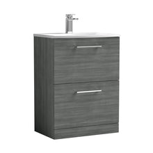 Nuie Arno 600mm Floor Standing 2 Drawer Vanity & Basin 4 Contemporary Anthracite Woodgrain MFC 830x610x440mm - JJ Building Materials