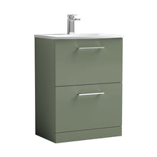 Nuie Arno 600mm Floor Standing 2 Drawer Vanity & Basin 4 Contemporary Satin Green MFC 830x610x440mm - JJ Building Materials