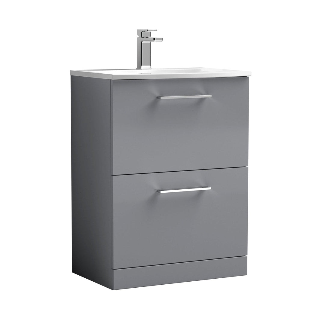 Nuie Arno 600mm Floor Standing 2 Drawer Vanity & Basin 4 Contemporary Satin Grey MFC 830x610x440mm - JJ Building Materials