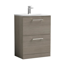 Nuie Arno 600mm Floor Standing 2 Drawer Vanity & Basin 4 Contemporary Solace Oak MFC 830x610x440mm - JJ Building Materials