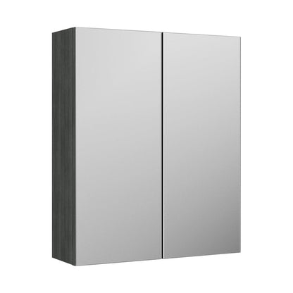 Nuie Arno 600mm Mirror Unit (50/50) Contemporary Graphite Grey Woodgrain MFC Textured Woodgrain 715x600x182mm - JJ Building Materials