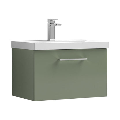 Nuie Arno 600mm Wall Hung 1 Drawer Vanity & Basin 1 Contemporary Satin Green MFC Painted Matt 399x610x390mm - JJ Building Materials