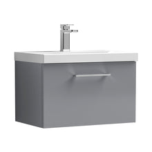 Nuie Arno 600mm Wall Hung 1 Drawer Vanity & Basin 1 Contemporary Satin Grey MFC Painted Matt 399x610x390mm - JJ Building Materials