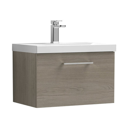 Nuie Arno 600mm Wall Hung 1 Drawer Vanity & Basin 1 Contemporary Solace Oak 399x610x390mm - JJ Building Materials