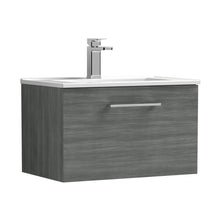 Nuie Arno 600mm Wall Hung 1 Drawer Vanity & Basin 2 Contemporary Anthracite Woodgrain 377x600x390mm - JJ Building Materials
