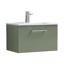 Nuie Arno 600mm Wall Hung 1 Drawer Vanity & Basin 2 Contemporary Satin Green MFC Painted Matt 377x600x390mm - JJ Building Materials