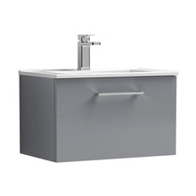 Nuie Arno 600mm Wall Hung 1 Drawer Vanity & Basin 2 Contemporary Satin Grey MFC Painted Matt 377x600x390mm - JJ Building Materials
