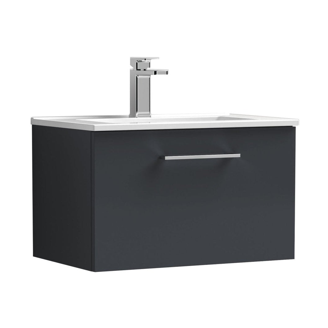 Nuie Arno 600mm Wall Hung 1 Drawer Vanity & Basin 2 Contemporary Soft Black 377x600x390mm - JJ Building Materials