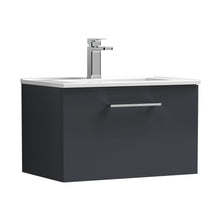 Nuie Arno 600mm Wall Hung 1 Drawer Vanity & Basin 2 Contemporary Soft Black 377x600x390mm - JJ Building Materials