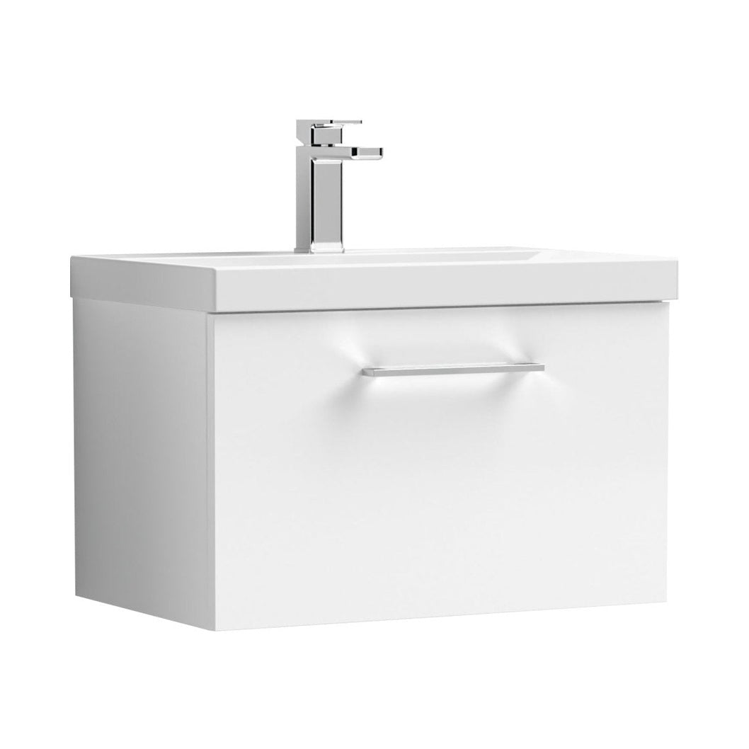 Nuie Arno 600mm Wall Hung 1 Drawer Vanity & Basin 3 Contemporary Gloss White MDF Painted Gloss 409x610x395mm - JJ Building Materials