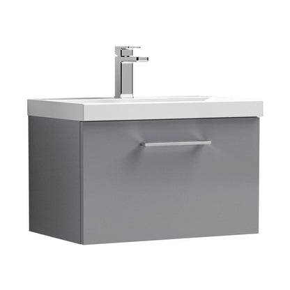 Nuie Arno 600mm Wall Hung 1 Drawer Vanity & Basin 3 Contemporary Satin Grey MFC Painted Matt 409x610x395mm - JJ Building Materials