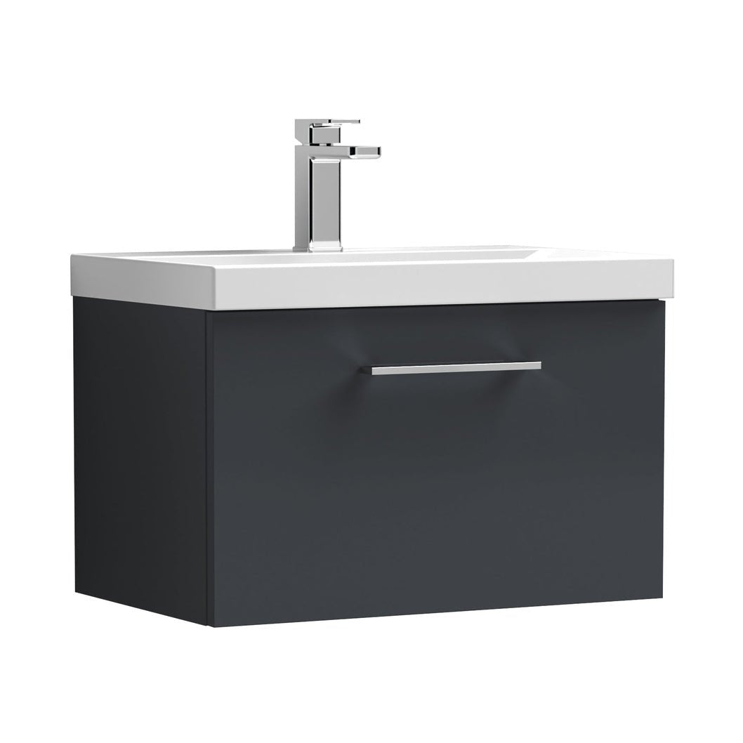 Nuie Arno 600mm Wall Hung 1 Drawer Vanity & Basin 3 Contemporary Soft Black 409x610x395mm - JJ Building Materials