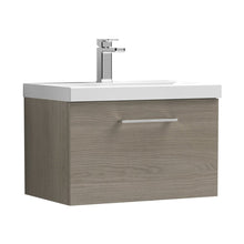 Nuie Arno 600mm Wall Hung 1 Drawer Vanity & Basin 3 Contemporary Solace Oak MFC Textured Woodgrain 409x610x395mm - JJ Building Materials
