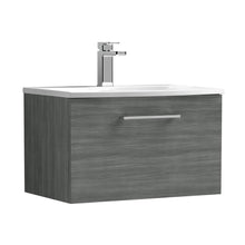 Nuie Arno 600mm Wall Hung 1 Drawer Vanity & Basin 4 Contemporary Anthracite Woodgrain 389x610x440mm - JJ Building Materials