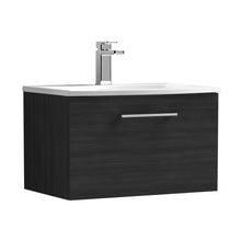 Nuie Arno 600mm Wall Hung 1 Drawer Vanity & Basin 4 Contemporary Charcoal Black MFC Textured Woodgrain 389x610x440mm - JJ Building Materials