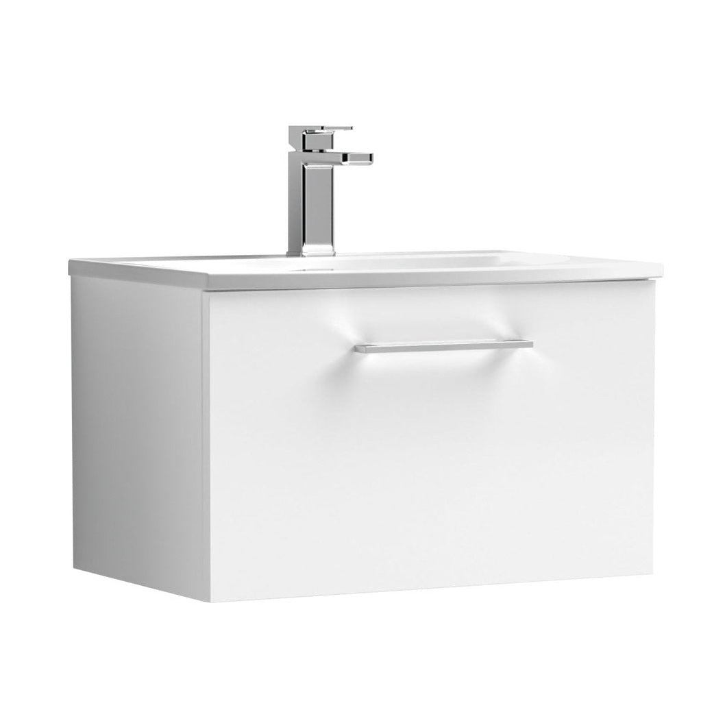 Nuie Arno 600mm Wall Hung 1 Drawer Vanity & Basin 4 Contemporary Gloss White MDF Painted Gloss 389x610x440mm - JJ Building Materials