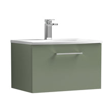 Nuie Arno 600mm Wall Hung 1 Drawer Vanity & Basin 4 Contemporary Satin Green MFC Painted Matt 389x610x440mm - JJ Building Materials