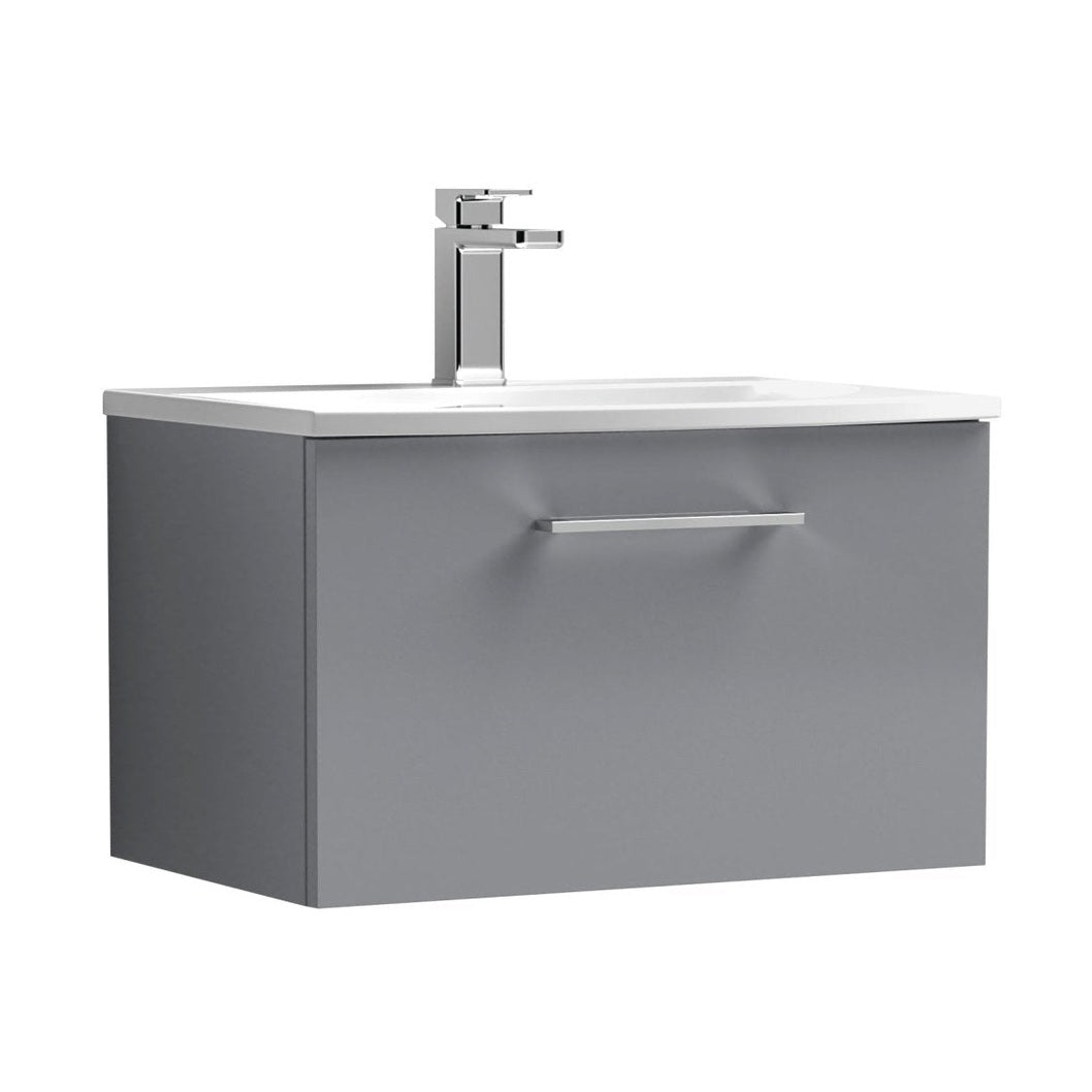 Nuie Arno 600mm Wall Hung 1 Drawer Vanity & Basin 4 Contemporary Satin Grey MFC Painted Matt 389x610x440mm - JJ Building Materials