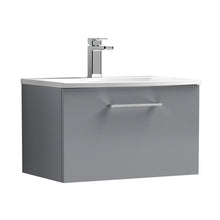 Nuie Arno 600mm Wall Hung 1 Drawer Vanity & Basin 4 Contemporary Satin Grey MFC Painted Matt 389x610x440mm - JJ Building Materials