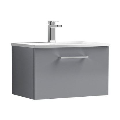 Nuie Arno 600mm Wall Hung 1 Drawer Vanity & Basin 4 Contemporary Satin Grey MFC Painted Matt 389x610x440mm - JJ Building Materials