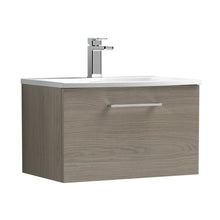 Nuie Arno 600mm Wall Hung 1 Drawer Vanity & Basin 4 Contemporary Solace Oak MFC Textured Woodgrain 389x610x440mm - JJ Building Materials
