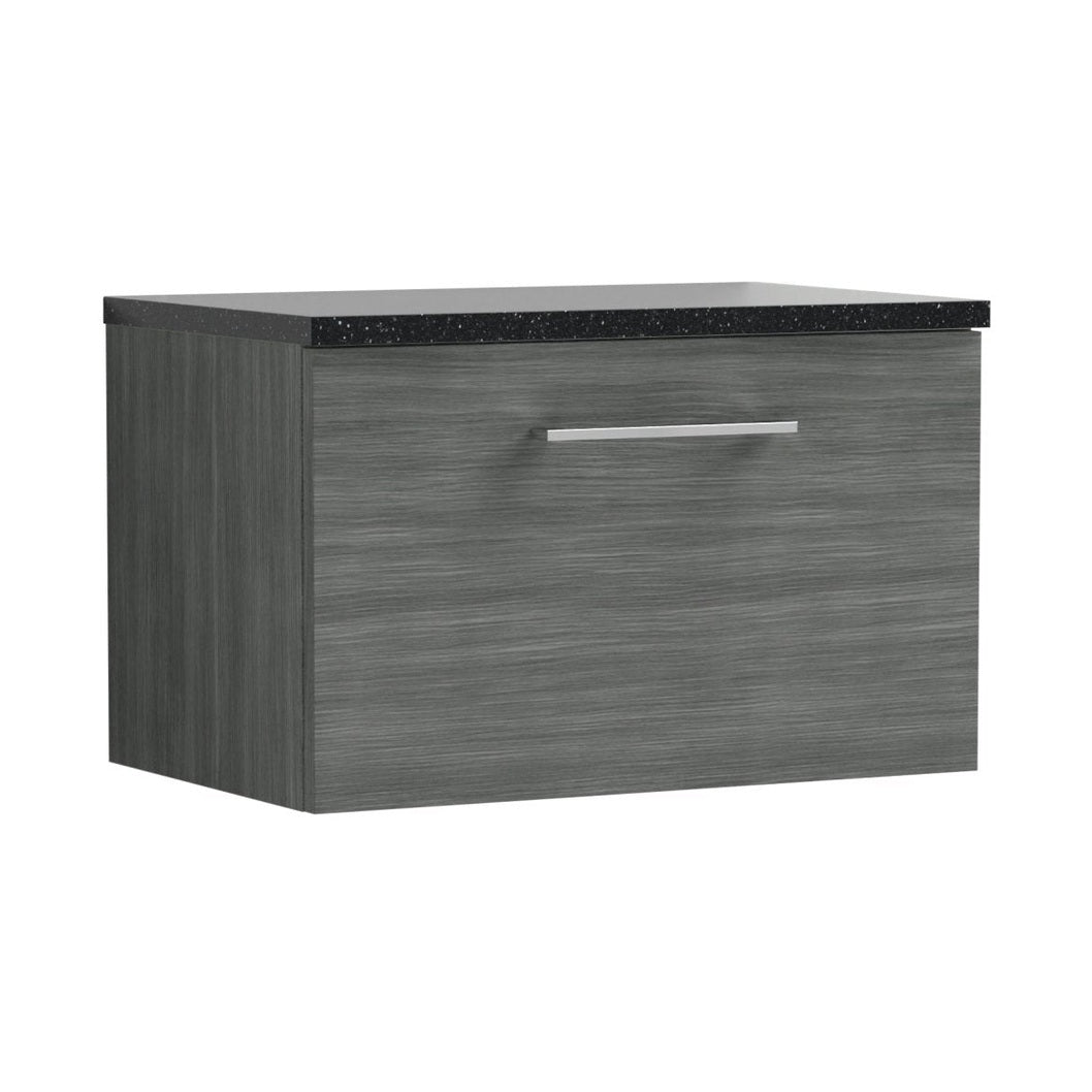 Nuie Arno 600mm Wall Hung 1 Drawer Vanity & Laminate Top Contemporary Anthracite Woodgrain MFC Textured Woodgrain 381x605x390mm - ARN522LSB - JJ Building Materials