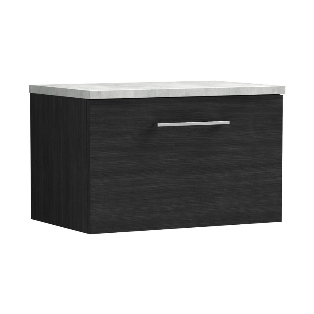 Nuie Arno 600mm Wall Hung 1 Drawer Vanity & Laminate Top Contemporary Charcoal Black MFC Textured Woodgrain 381x605x390mm - ARN622LBG - JJ Building Materials
